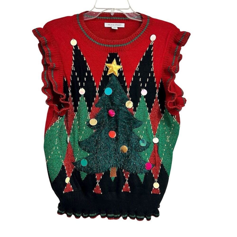 99 Jane Street Women's Metallic 
Christmas Sweater Vest Red Sequin Size L
